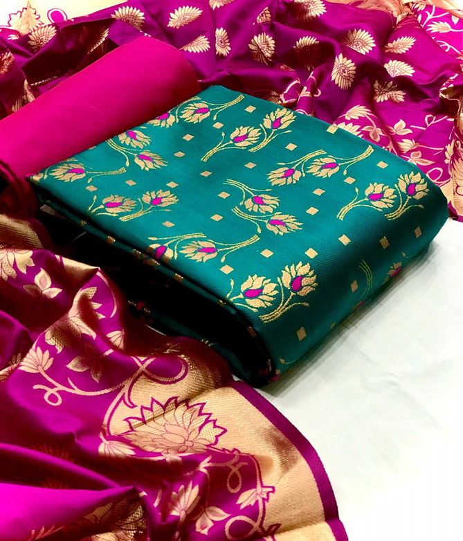 VT Flower Banarasi Silk Flower Wholesale Non Catalog Dress Material